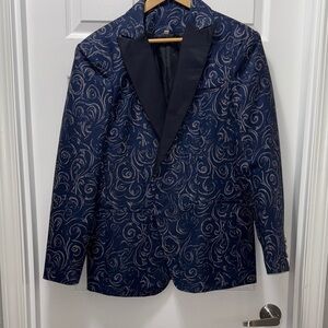 Elegant Navy Blue Patterned Men's Blazer